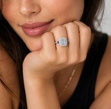 Load image into Gallery viewer, GIA Certified Asscher Round And Trillion Cut Natural Diamonds and Sapphire Engagement Ring Halo Wedding Ring 14k Solid White Gold 2.00ctw
