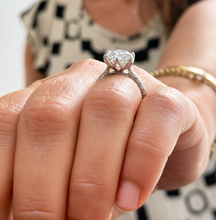 Load image into Gallery viewer, Round Cut Moissanite Engagement Ring Solitaire Bridal Ring Crown Prongs Filigree Style Shank Wedding ring Solitaire 14k White Gold 3.00ct
