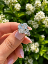Load image into Gallery viewer, Oval Shape Center And Half Moon Shape Sides Diamond Engagement Ring IGI Certified 14k Solid White Gold Three Stone Style Ring 6.25ctw
