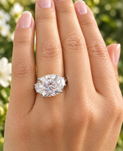 Load image into Gallery viewer, Cushion Cut Center And Half Moon Shape Sides Diamond Engagement Ring IGI Certified 14k Solid White Gold Three Stone Style Ring 5.80ctw G-VS2
