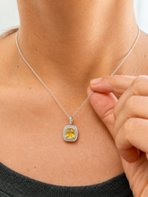 Load image into Gallery viewer, Cushion Shape Natural Yellow Citrine And Round Cut Natural Diamonds Pendent And Chain Necklace Double Halo Style Gift 14k White Gold 2.50ctw
