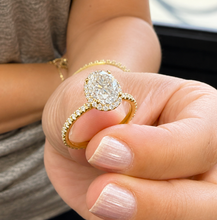 Load image into Gallery viewer, Oval Shape Moissanite Center And Round Cut Sides Engagement Ring Halo Style 14k Yellow Gold Wedding Ring Bridal Propose Ring 2.50ctw
