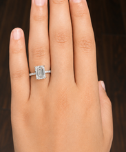Load image into Gallery viewer, Emerald Cut Moissanite And Round Cut Sides Engagement Ring Set In 14k White Gold Wedding Ring Bridal propose Ring 4.25ctw
