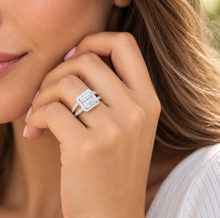 Load image into Gallery viewer, Princess Cut And Round Cut Diamond Engagement Ring IGI Certified 14k White Gold Halo Antique Style Wedding Ring 3.70ct G-VS2
