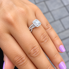 Load image into Gallery viewer, GIA Certified Cushion Cut And Round Cut Natural Diamond Engagement Ring And Band Twisted Shank 14k White Gold Halo Wedding Set 2.40ctw
