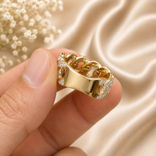 Load image into Gallery viewer, Round Cut Cvd Diamonds Ring Pave Set Men's Band Link Chain Style Men's Wedding Band Right Hand Ring Men's 14K Solid Yellow Gold 1.00ctw
