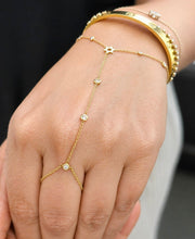 Load image into Gallery viewer, Finger Bracelet Star of David CVD Diamond Ring Bracelet 14k Yellow Gold Diamond Bracelet Chain Diamond Bracelet David Star 0.35ctw
