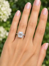 Load image into Gallery viewer, Emerald Cut Round Cut And Baguettes Diamond Engagement Ring IGI Certified 14k Solid White Gold Deco Halo Bridal Wedding Ring 2.70ctw F-VS2
