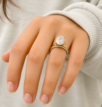 Load image into Gallery viewer, Oval cut Moissanite And Round Cut Sides Engagement Ring And Matching Band 14k Solid Yellow Gold Bridal Ring Solitaire Wedding Ring 5.20ctw
