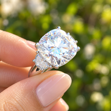 Load image into Gallery viewer, Cushion Cut Center And Half Moon Shape Sides Diamond Engagement Ring IGI Certified 14k Solid White Gold Three Stone Style Ring 5.80ctw G-VS2
