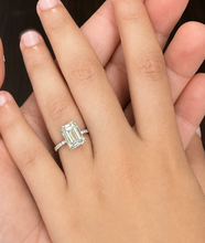 Load image into Gallery viewer, Emerald Cut Moissanite And Round Cut Sides Engagement Ring Set In 14k White Gold Wedding Ring Bridal propose Ring 4.25ctw
