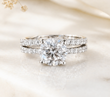 Load image into Gallery viewer, GIA Certified Natural Round Cut Diamond Engagement Ring And Matching Band Wedding Set 14k Solid White Gold Inner Halo Bridal Set 1.70ctw
