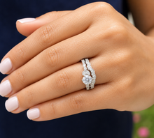 Load image into Gallery viewer, Round Cut Moissanite Engagement Ring And Matching Band Antique Design Wedding Ring And Band Bridal Set In 14k Solid White Gold 1.35ctw
