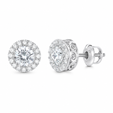 Load image into Gallery viewer, Round Cut Cvd Diamond Studs Earrings Screw Backs Prong Set With Round Cut Diamonds Halo Style In 14k Solid White Gold Gift For Her 1.40ctw
