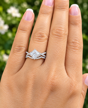 Load image into Gallery viewer, Princess &amp; Round Diamond Halo Twisted Shank Bridal Ring Set IGI Certified 14K White Gold 1.80
