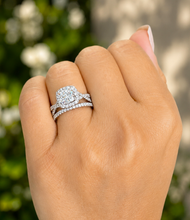 Load image into Gallery viewer, Cushion Cut and Round Cut Sides Diamond Engagement Ring And Matching Band IGI 14k Solid White Gold Deco Style Halo Wedding Set 3.00ct F-VS2
