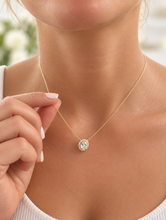 Load image into Gallery viewer, Round Cut Moissanite Pendant And Chain Solitaire Minimalist Dainty Halo Style 14k Solid Yellow Gold Necklace And Chain Wedding Gift 1.70ctw
