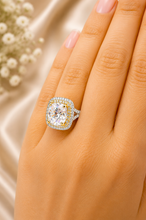 Load image into Gallery viewer, Cushion Cut Moissanite And Round Cut Engagement Ring 14k Solid White And Yellow Gold Bridal Wedding Ring Double Halo Style Split Shank 6.50
