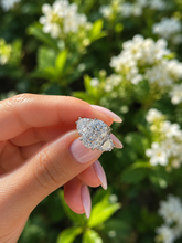 Load image into Gallery viewer, Oval Shape Center And Half Moon Shape Sides Diamond Engagement Ring IGI Certified 14k Solid White Gold Three Stone Style Ring 6.25ctw
