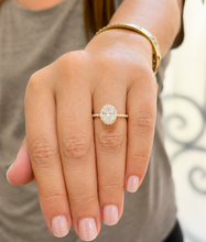 Load image into Gallery viewer, Oval Shape Moissanite Center And Round Cut Sides Engagement Ring Halo Style 14k Yellow Gold Wedding Ring Bridal Propose Ring 2.50ctw
