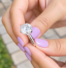 Load image into Gallery viewer, Round Cut Diamond Engagement Ring Crown Prong Style Solitaire IGI Certified Split Shank 14k Solid White Gold Wedding Bridal Ring 5.00ct
