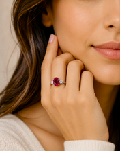 Load image into Gallery viewer, Oval Shape Ruby And Pear Shape Side Cvd Diamonds Prong Set Engagement Right Hand Ring 14k Solid White Gold Wedding Ring 3.80ctw
