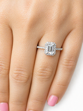Load image into Gallery viewer, Emerald Cut Moissanite Center And Round Cut Sides Engagement Ring Halo Style Minimalist Bridal Wedding Ring Set In 14k Solid White Gold 1.50
