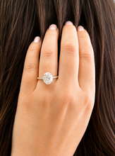 Load image into Gallery viewer, Oval Shape Moissanite Center And Round Cut Sides Engagement Ring Halo Style 14k Yellow Gold Wedding Ring Bridal Propose Ring 2.50ctw
