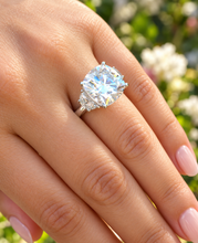 Load image into Gallery viewer, Cushion Cut Center And Half Moon Shape Sides Diamond Engagement Ring IGI Certified 14k Solid White Gold Three Stone Style Ring 5.80ctw G-VS2
