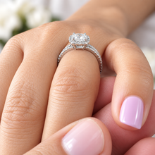 Load image into Gallery viewer, Cushion Cut Moissanite and Round Cut Sides Engagement Ring And Matching Band In 14K Solid White Gold Halo Style Wedding Bridal Set 1.75ctw
