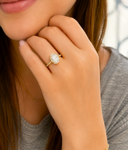 Load image into Gallery viewer, Oval Shape Moissanite Center And Round Cut Sides Engagement Ring Halo Style 14k Yellow Gold Wedding Ring Bridal Propose Ring 2.50ctw
