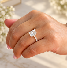 Load image into Gallery viewer, Emerald Cut Moissanite And Round Cut Sides Engagement Ring Set In 14k Yellow Gold Wedding Ring Bridal propose Ring 5.25ctw
