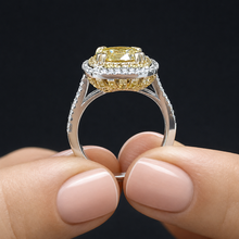 Load image into Gallery viewer, Round Cut Simulated Fancy Yellow And Cvd Round Cut Sides Diamond Engagement Ring 14k Solid White And Yellow Gold Bridal Wedding Halo 4.00ctw
