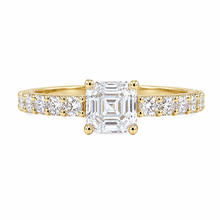 Load image into Gallery viewer, Asscher Cut and Round Cut Three Sides Moissanite Engagement Ring Prong Set Wedding Bridal Ring IGI Certified 14K Solid Yellow Gold 3.00ctw

