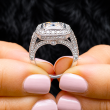 Load image into Gallery viewer, Asscher Cut Moissanite Center and Round Sides Engagement Ring Bezel Set Wedding Bridal Ring Filigree 14k Solid and Heavy White Gold 4.60ctw
