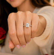 Load image into Gallery viewer, Emerald Cut Moissanite And Round Cut Sides Engagement Ring Set In 14k Yellow Gold Wedding Ring Bridal propose Ring 4.25ctw
