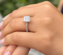 Load image into Gallery viewer, IGI Certified Princess Cut Center And Round Cut Sides Diamond Engagement Ring Minimalist Wedding Anniversary Ring 14k Solid White Gold 1.70
