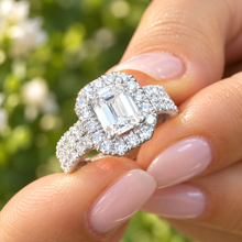 Load image into Gallery viewer, GIA Certified Emerald And Round cut Natural Diamond Engagement Ring And Band Wedding Bridal Set Halo Deco 14k Solid White Gold 2.00ctw
