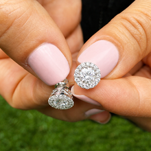 Load image into Gallery viewer, Round Cut Cvd Diamond Studs Earrings Screw Backs Prong Set With Round Cut Diamonds Halo Style In 14k Solid White Gold Gift For Her 1.40ctw
