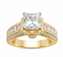 Load image into Gallery viewer, Princess Cut Moissanite Center And Round Cut Cvd Side Diamond Engagement Ring Filigree Bridal Wedding Ring 14k Solid Yellow Gold 2.00ctw
