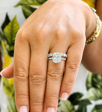 Load image into Gallery viewer, Elongated Cushion Cut And Round Cut Sides Diamond Engagement Ring And Matching Band IGI Certified 14K Solid Whie Gold Wedding Ring 5.00ctw

