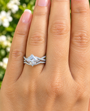 Load image into Gallery viewer, Princess Cut Moissanite &amp; Round Cut Halo Twisted Shank Bridal Ring Set 14K White Gold 1.80 CTW
