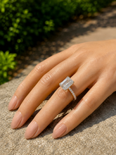 Load image into Gallery viewer, Emerald Cut Moissanite And Round Cut Sides Engagement Ring Set In 14k Yellow Gold Wedding Ring Bridal propose Ring 4.25ctw
