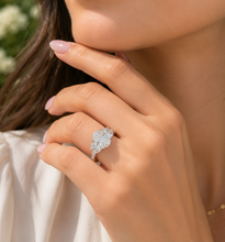 Load image into Gallery viewer, Oval Shape Center And Half Moon Shape Sides Diamond Engagement Ring IGI Certified 14k Solid White Gold Three Stone Style Ring 6.25ctw
