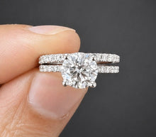 Load image into Gallery viewer, GIA Certified Natural Round Cut Diamond Engagement Ring And Matching Band Wedding Set 14k Solid White Gold Inner Halo Bridal Set 1.70ctw
