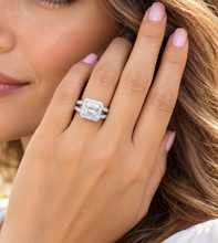 Load image into Gallery viewer, Princess Cut And Round Cut Diamond Engagement Ring IGI Certified 14k White Gold Halo Antique Style Wedding Ring 3.70ct G-VS2
