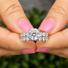 Load image into Gallery viewer, Round Cut Moissanite Engagement Ring And Matching Band Eternity Style Women's 14k Solid White Gold Bridal Set Eternity Wedding Set 6.00ctw
