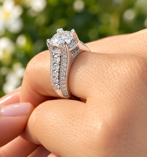 Load image into Gallery viewer, Round Moissanite Hidden Halo Engagement Ring 14K White Gold 2.70 CT
