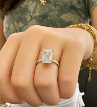 Load image into Gallery viewer, Emerald Cut Moissanite And Round Cut Sides Engagement Ring Set In 14k White Gold Wedding Ring Bridal propose Ring 4.25ctw
