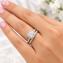 Load image into Gallery viewer, Cushion Cut Moissanite and Round Cut Sides Engagement Ring And Matching Band In 14K Solid White Gold Halo Style Wedding Bridal Set 1.75ctw
